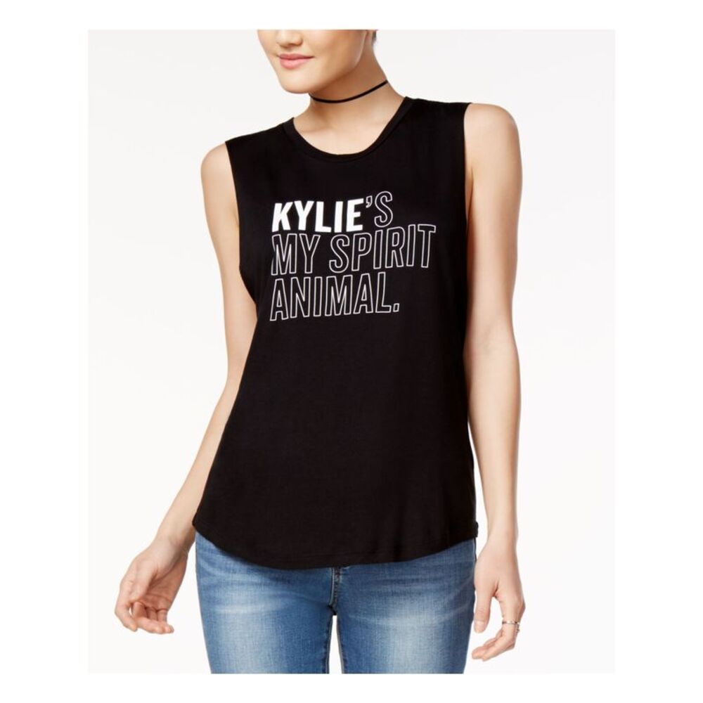 CHRLDR Womens Black Printed Sleeveless Crew Neck T-Shirt Size: S
